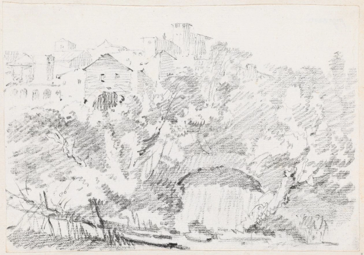 Una cascata vicino a una collina in Italia - National Gallery of Art